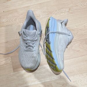 Hoka Athletic Shoes in white blue and Yellow/green